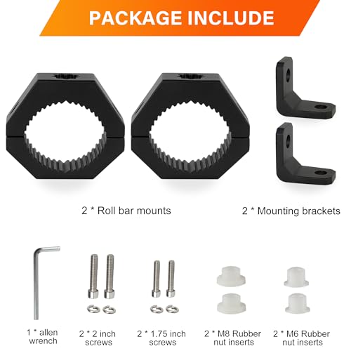 Light Bar Mounts Roll Cage - 360° (40°x9) Rotating Aluminium LED Lights Bar Bracket for 1.75”-2” Roll Bar UTV ATV Accessories, Mounting Clamp for Truck Off-Road Motorcycle M6 M8 M10, Pack 2
