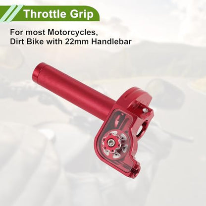 22mm Throttle Grip with 120Cm Red Throttle Cable 1 Pair Checkered Red Handle Sleeves Screw Accessories Plastic Aluminum Alloy Red - color: Red