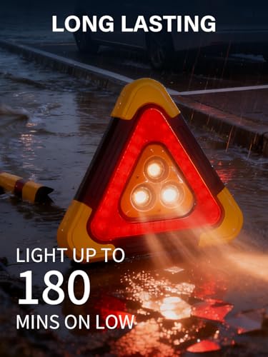 USB Rechargeable LED Road Safety Triangles, 4-in-1 Standard Warning Triangles Emergency Reflector with 30 High Visibility LED, Power Bank, Flashlight, SOS, Emergency Triangles for Vehicles
