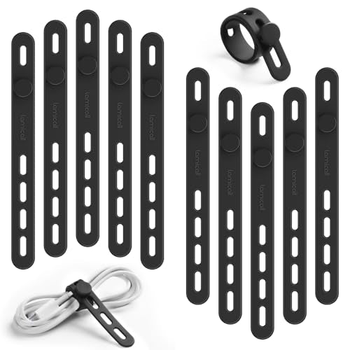 Lamicall 10Pack Reusable Cord Organizer Cable Ties - Silicone Cord Management Wraps, Stretchy Rubber Charger Cable Strap Ties, Skin-Friendly Electrical Wire Keeper for Travel, Home Office Accessories - color: Classic Black, size: 10Pack