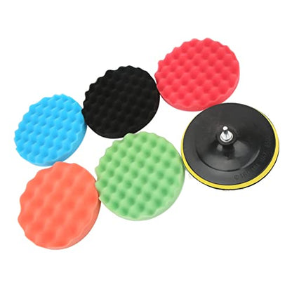 Professional 7 Inch Car Polishing Sponge Pads Kit with Electric Drill Adapter for Detailing Waxing Buffing Cars RVs Motorcycles Multi Functional Sponge Wool Buffing Pads Se