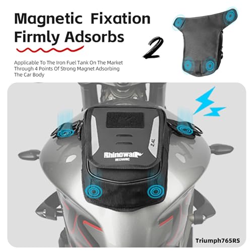 Rhinowalk Motorcycle Fuel Tank Bag,Magnetic and Strap on,Motorbike Tank Bag with Mobile Phone Pocket, Thigh bag,Leg Waist Chest Pouch,2.4L Backpack Motor Cycle Accessories - style: With Magnetic