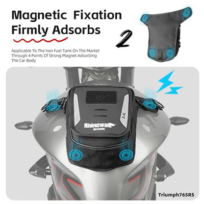 Rhinowalk Motorcycle Fuel Tank Bag,Magnetic and Strap on,Motorbike Tank Bag with Mobile Phone Pocket, Thigh bag,Leg Waist Chest Pouch,2.4L Backpack Motor Cycle Accessories - style: With Magnetic