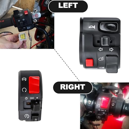 Universal 7/8" Left & Right Motorcycle Handlebar Mount Switch, Side ATV Handlebar Horn Button Turn Signal for Fog Lamp Horn Signal Wires Ignition Stop Control
