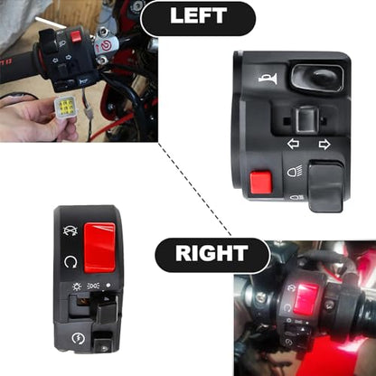 Universal 7/8" Left & Right Motorcycle Handlebar Mount Switch, Side ATV Handlebar Horn Button Turn Signal for Fog Lamp Horn Signal Wires Ignition Stop Control