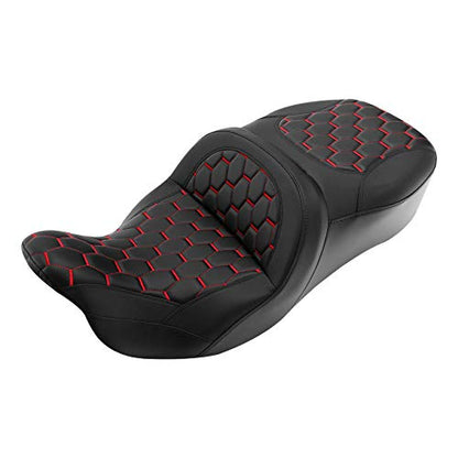 C.C. RIDER Motorcycle 2 Up Rider Driver&Passenger Seat Fit for Harley Touring CVO Road Glide Electra Glide Street Glide Road King 2009-2023 - color: Seat 16#Red Stitching