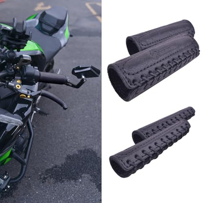 Leather Motorcycle Handlebar Grip Covers, No Fringe Brake Clutch Covers for HD Motorcycles - color: Black: Handlebar + Lever Cover