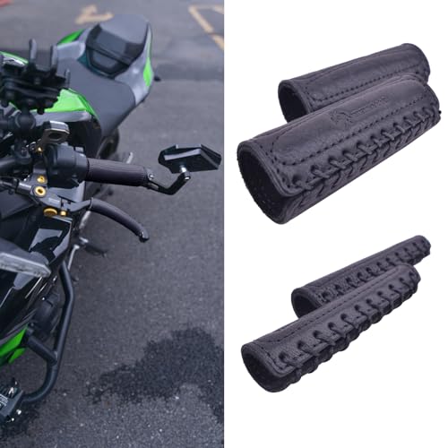 Leather Motorcycle Handlebar Grip Covers, No Fringe Brake Clutch Covers for HD Motorcycles - color: Black: Handlebar + Lever Cover