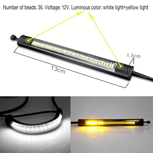 4.8 Inch Motorcycle Dual Color LED Light Strip, 36LED DRL Daytime Running Light & Amber Turn Signal Light, 3M Adhesive Waterproof Shockproof Universal Motorcycle Front Auxiliary Lamp