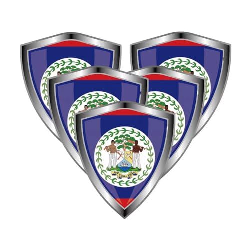 Belize Flag Decal Sticker - Belizeans Flags Shield Shape Reflective Vinyl Car Stickers - for Car Window Bumper Laptop Waterproof Sticker (5Pcs) - color: Belize