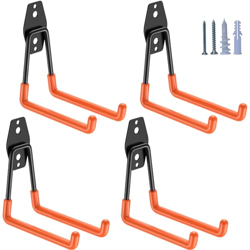 HUPBIPY Heavy Duty Garage Hooks 4 Pack, 5.1 inch Medium U Shaped Hanger, Wall Mounted Storage System, Power and Garden Tool Organizer, for Hanging Ladders, Hose, Bulk Items and More - color: Orange Medium U Hook