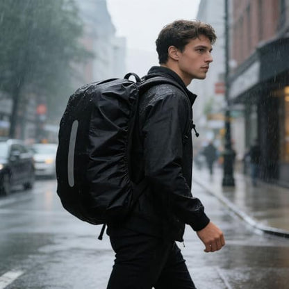 Backpack Rain Cover with Reflective Strip,1-Piece Medium (M) Fitted Water-Resistant Shell for Commuting and Outdoor Travel in Black