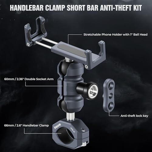 Aluminum Motorcycle Phone Holder, Screw Clamp Fits 22-32mm Handlebar, Adjustable Socket Arm & Phone Clip for 4.7-7" Smartphones, Compatible with Motorcycle/ATV/Bicycle (KPS-02) - color: KPS-02