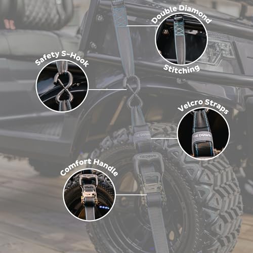 Tie Down 1.5 inch x 8 ft Black Heavy Duty Ratchet Strap, 4-Pack Kit - 5208 lbs. Breaking Load Limit - color: Black, size: 4-Pack