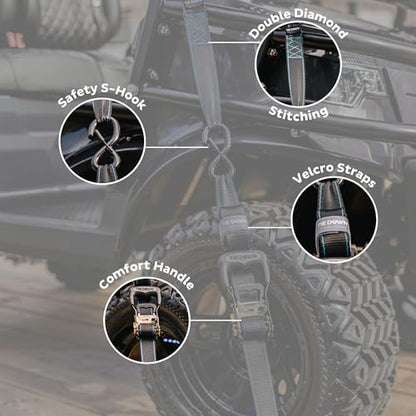 Tie Down 1.5 inch x 8 ft Black Heavy Duty Ratchet Strap, 4-Pack Kit - 5208 lbs. Breaking Load Limit - color: Black, size: 4-Pack