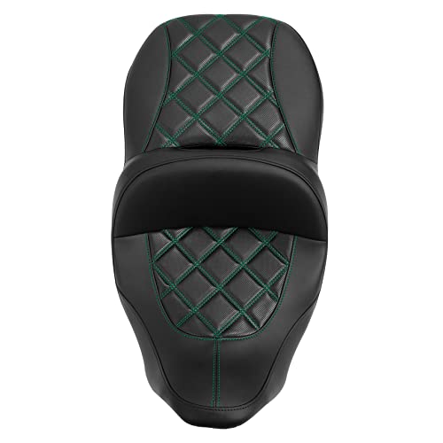 C.C. RIDER Rider Passenger Seat fit for Harley Davidson Touring 2009-2023 Road King Street Glide Road Glide Electra Glide Tri Glide models - color: 34#Black+Green Seat