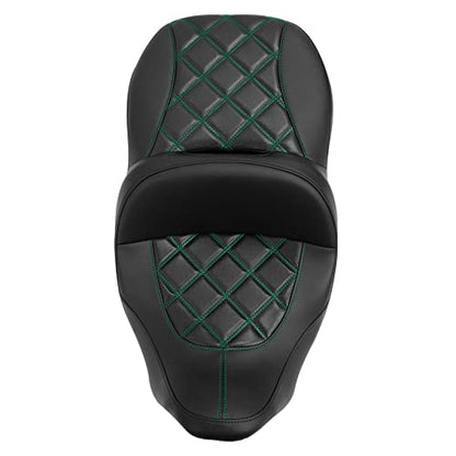 C.C. RIDER Rider Passenger Seat fit for Harley Davidson Touring 2009-2023 Road King Street Glide Road Glide Electra Glide Tri Glide models - color: 34#Black+Green Seat