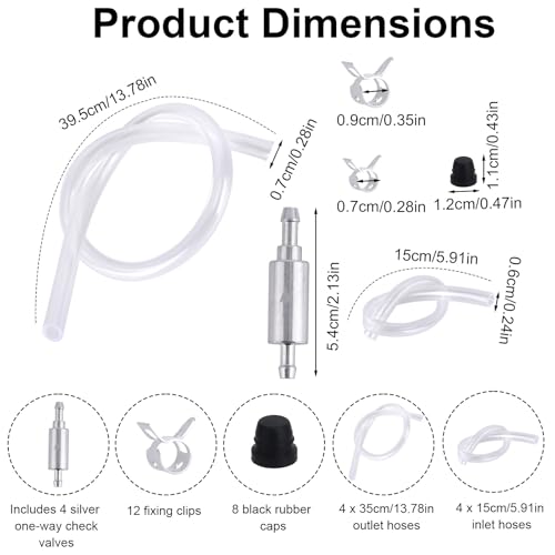 4 Sets Universal Brake Bleeder Hose Kit, One-Way Brake Bleeder Check Valve Tube Bleeding Tool with Metal Clamps Accessories for Car Motorcycle Bike DIY Service and Maintenance