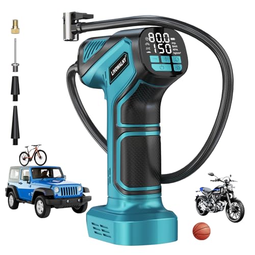 Tire Inflator Portable Air Compressor Compatible With Makita 18V Battery, LIVOWALNY 150PSI Air Pump, Cordless Tire Pump Digital Pressure Gauge, Tire Inflator for Car, Bike, Motorcycle (Tool Only) - style: 150PSI Compatible With Makita 18V Battery