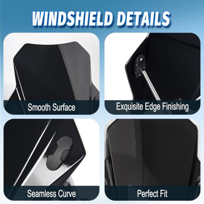 Motorcycle Universal Windshield 16.7” Windscreen Compatible with Yamaha Harley Honda Kawasaki Suzuki BMW Vulcan Cruiser Wind Deflector with 7/8" 1" 1 1/8" Handlebars, Black - color: Black