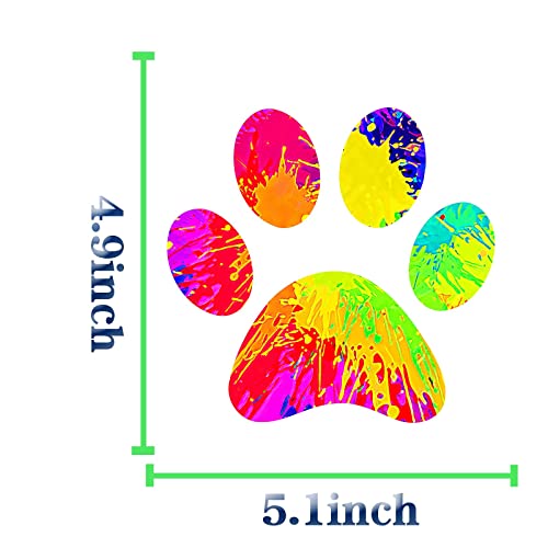 2 Pack 5.1" Rainbow Tie Dye Cat Dog Pawprint Reflective Vinyl Car Decals Stickers Van Trucks Women Men Motorcycle Laptop Decals Skateboard Bike Bumper Window - color: Paw-1
