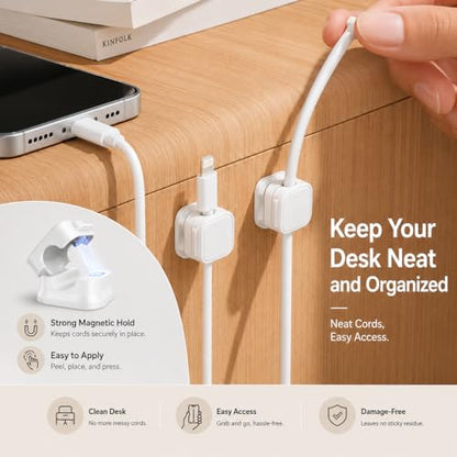 nyareka18-Pack Adhesive Cable Organizer Clips for Desk, White | Strong acrylic adhesive, One-hand spring lock, Compact keycap design, Residue-free removal, Black & White options - color: White