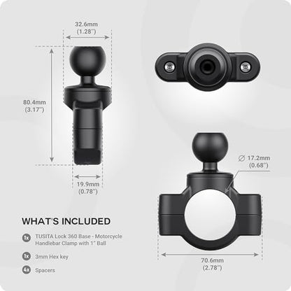 TUSITA Motorcycle Mount Handlebar Rail Base with B Size 1" Ball - Small - size: 1" Ball Handlebar Clamp