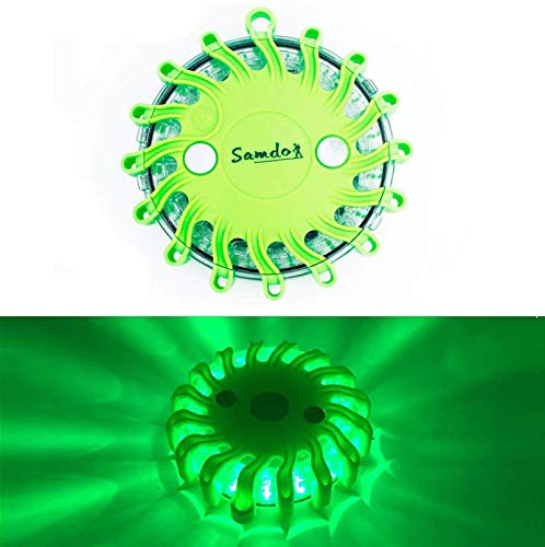 SAMDO Waterproof 9 Patterns Magnetic Beacon Lamp, Emergency Light, LED Road Flares Emergency Lights CR123A (Green)