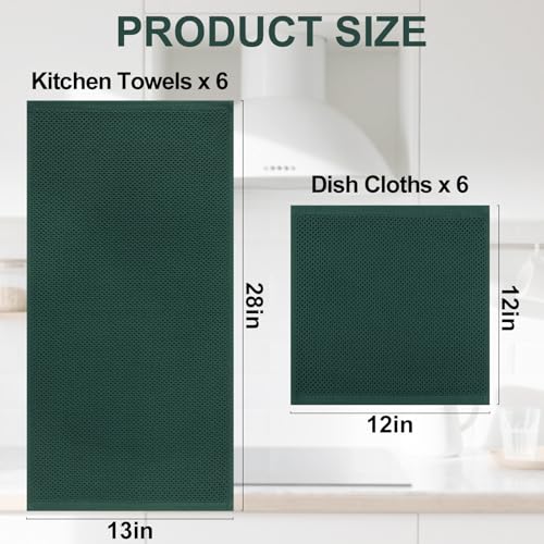 Homaxy 100% Cotton Kitchen Towels and Dishcloths Set, 12 x 12 Inches and 13 x 28 Inches, Set of 12 Bulk Kitchen Towels Set, Ultra Soft Absorbent Dish Cloths for Washing Dishes, Blackish Green - color: Blackish Green, style: 12-Piece Set