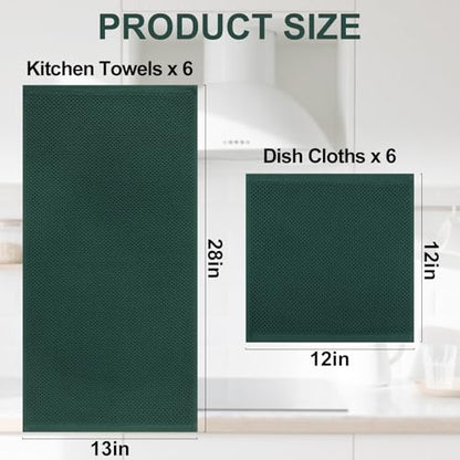 Homaxy 100% Cotton Kitchen Towels and Dishcloths Set, 12 x 12 Inches and 13 x 28 Inches, Set of 12 Bulk Kitchen Towels Set, Ultra Soft Absorbent Dish Cloths for Washing Dishes, Blackish Green - color: Blackish Green, style: 12-Piece Set