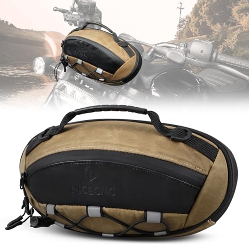 NICECNC Motorcycle Handlebar Universal Waterproof Front Organizer Bag Front Fork Organizer Accessory Bag Motorcycle Tool Bag for Motorbike Cruiser Softail Dyna Sportsters - color: Brown-Canvas