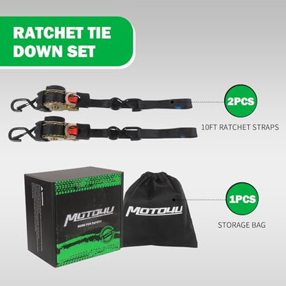 MOTO4U Auto Retractable Ratchet Straps 4-Pack | 1” x 10ft (1500lb Break Strength) | Heavy Duty Motorcycle Tie Downs Straps with Integrated Soft Loops for Truck, Trailer, Motorcycle - color: 4 Pack