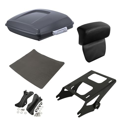 XFMT 5.5" Gunship Gray Razor Trunk W/Backrest Pad + Black Mount Bracket + Docking Kits For Harley Touring Road King Street Glide Road Glide Electra Glide Ultra Classic 2014-Later - color: Gunship Gray Set 8