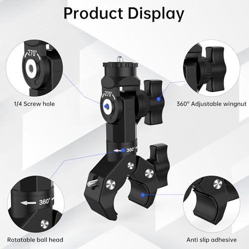 Action Camera Motorcycle Mount Bundle Compatible with Insta360 X5, X4, X3, X2, GO 3S, GoPro Hero 13/12/11, DJI Osmo Action 5 Pro - Heavy-Duty Handlebar Clamp & Helmet Extension Arm Kit