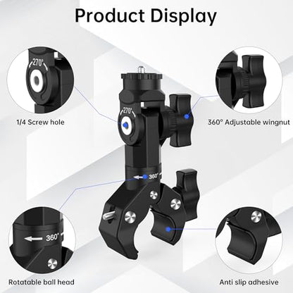 Action Camera Motorcycle Mount Bundle Compatible with Insta360 X5, X4, X3, X2, GO 3S, GoPro Hero 13/12/11, DJI Osmo Action 5 Pro - Heavy-Duty Handlebar Clamp & Helmet Extension Arm Kit