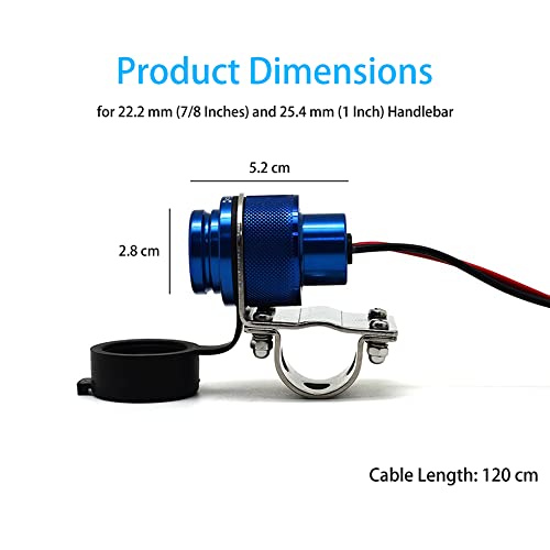 Cliff Top Motorcycle USB Charger Waterproof Dual USB Port 4A 20W Aluminium, with Magnetic Power Switch Heavy Duty for 7/8’’ and 1’’ Handlebars - Prevents Battery Drain (Blue) - color: Blue