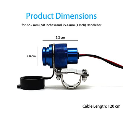 Cliff Top Motorcycle USB Charger Waterproof Dual USB Port 4A 20W Aluminium, with Magnetic Power Switch Heavy Duty for 7/8’’ and 1’’ Handlebars - Prevents Battery Drain (Blue) - color: Blue