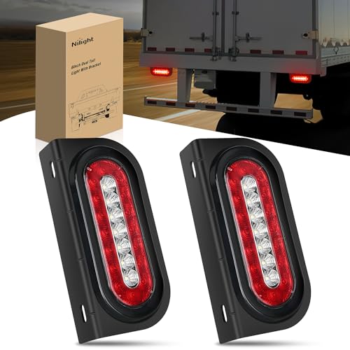 Nilight 6Inch Oval Trailer Tail Light 2PCS Red Brake Stop Turn White Reverse Back Up Lights with Flush Mount Grommets Plugs Mounting Brackets for RV Truck Luggage Rack - color: 2Pcs Red/White Tail Lights+Brackets