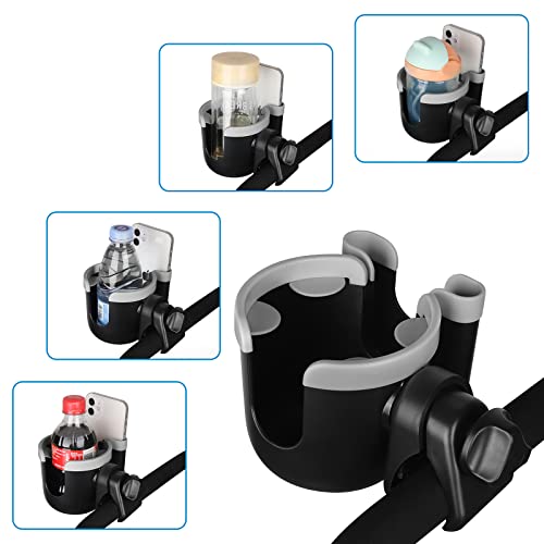 Accmor Stroller Cup Holder with Phone Holder, Bike Cup Holder, Universal Cup Holder for Uppababy Nuna Doona Strollers, 2-in-1 Cup Holder for Walker, Wheelchair, Scooter - color: Mix Grey