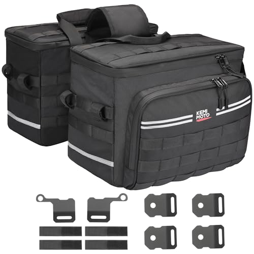 KEMIMOTO Motorcycle Saddlebags 30L(15Lx2) Large Capacity Luggage for Touring & Long Rides, Universal Fit for Cruiser Sportster Softail, Quick-Install Water-resistant Side Panniers - size: 30L