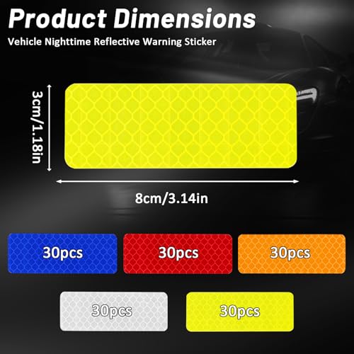 150PCS Safety Reflective Stickers, Waterproof Reflective Tape for Car Bike Motorcycle Reflectors for Mailbox Post, Golf Cart and Trailer Helmet, 3.15 x 1.18 Inch