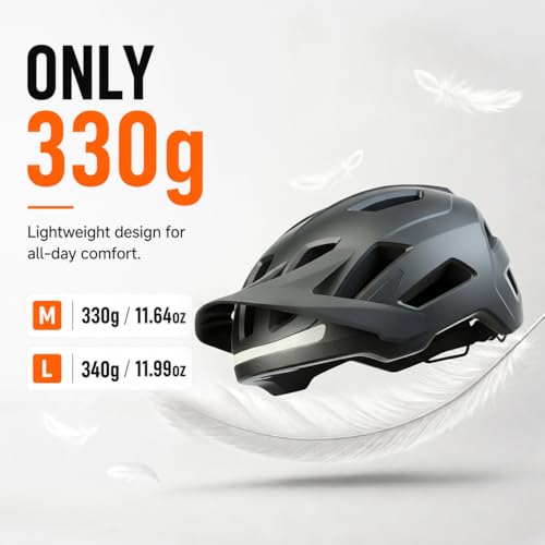 Bike Helmet, Helmets for Adults Men, Front and Back LED Lights Safe Certified MTB Road Bicycle Helmet with Adjustable Brim - color: Black, size: L (59-61cm)