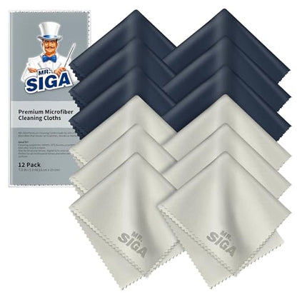MR.SIGA Premium Microfiber Cleaning Cloths for Lens, Eyeglasses, Screens, Tablets, Glasses, 12 Pack, 6 x 7 inches (15 x 18 cm), Navy/Gray - size: 12 Pack-6 X 7 inch