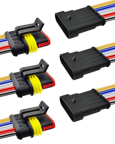 14 AWG 5 Pin Waterproof Connector, 5 Wire Automotive Waterproof Electrical Connectors, 14 Gauge Male and Female Way Connectors Harness 12V Quick Connect for Car Truck Boat Motorcycle -3 Pack - size: 5 Pin
