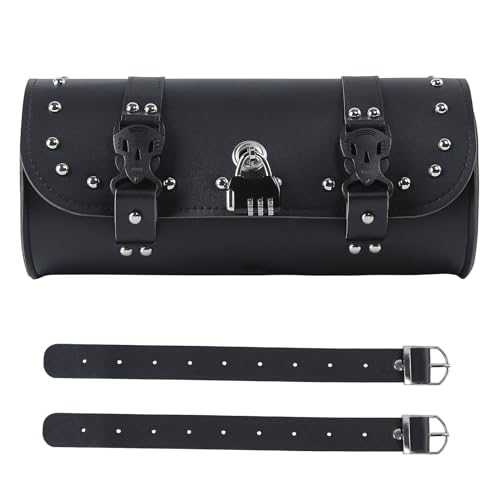 H RUO Motorcycle Handlebar Bag Saddlebag Tool Storage Pouch with Lock Handlebar Fork Bag Sissy Bar Roll Bag Universal for Harley Sportster Softail Dyna Suzuki Yamaha