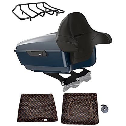Advanblack US Stock Billiard Teal King Tour Trunk Pack, Black Mount Bracket, Top Luggage Rack, Orange Trunk Pak Liners Fit for 09-Later Harley Touring, Road Glide, Street Glide Special, Electra Glide - color: Billiard Teal