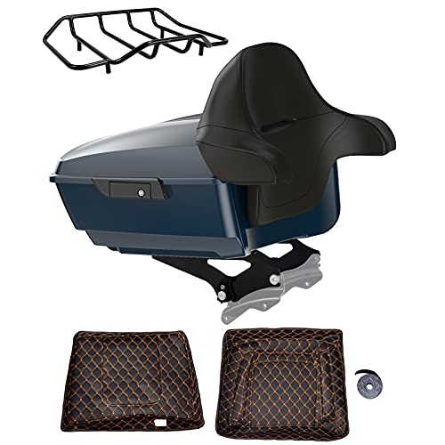 Advanblack US Stock Billiard Teal King Tour Trunk Pack, Black Mount Bracket, Top Luggage Rack, Orange Trunk Pak Liners Fit for 09-Later Harley Touring, Road Glide, Street Glide Special, Electra Glide - color: Billiard Teal