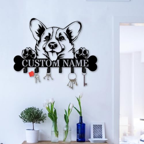 Custom Corgi Key Holder Wall Mount, Metal Wall Hooks Rack for Keys, Leashes, or Coats, Dog Entryway Organizer (Corgi Dog Key Holder) - color: Corgi Dog Key Holder