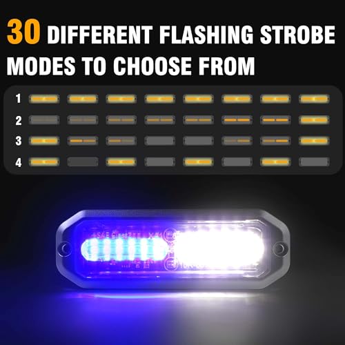 WINECO 8PCS LED Strobe Lights 12V Sync Feature Blue White 12LED Emergency Hazard Warning Lights with Strobe Controller for Trucks Vehicles ATV RV Cars Van - color: BLUE WHITE