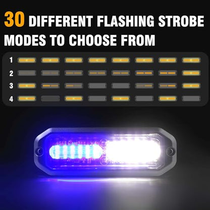WINECO 8PCS LED Strobe Lights 12V Sync Feature Blue White 12LED Emergency Hazard Warning Lights with Strobe Controller for Trucks Vehicles ATV RV Cars Van - color: BLUE WHITE